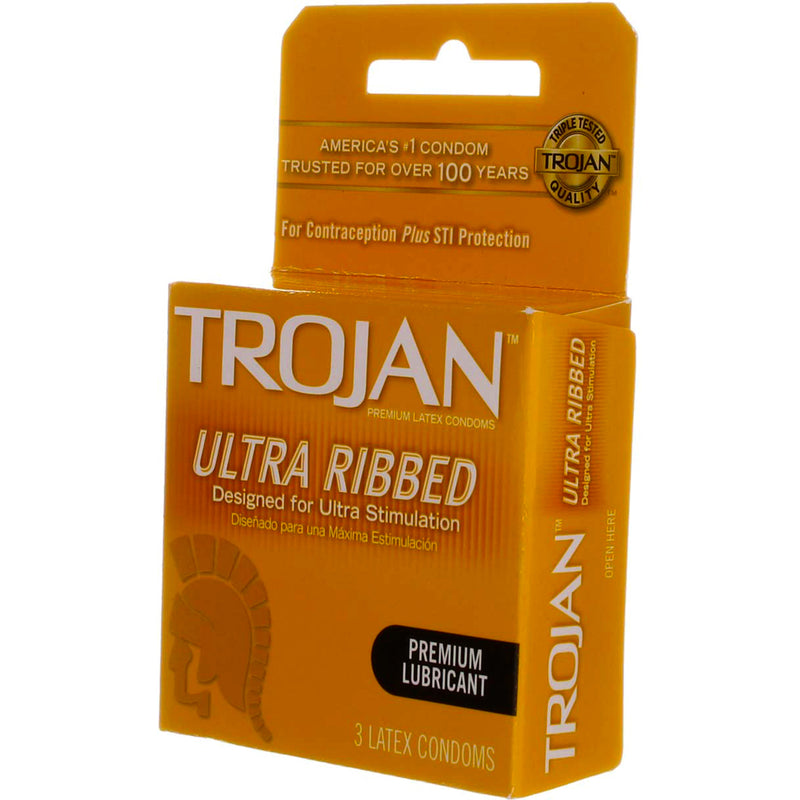 Trojan Ultra Ribbed Lubricated Latex Condoms, 3 Ct