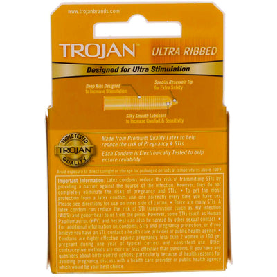 Trojan Ultra Ribbed Lubricated Latex Condoms, 3 Ct