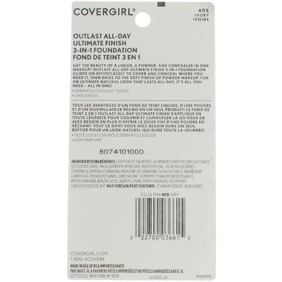 CoverGirl Outlast All-Day Ultimate Finish 3-in-1 Foundation, Ivory 405, 0.4 oz