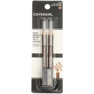 CoverGirl Easy Breezy Brow Fill + Define Water Resistant Pencil, Soft Brown 510, 0.06 oz