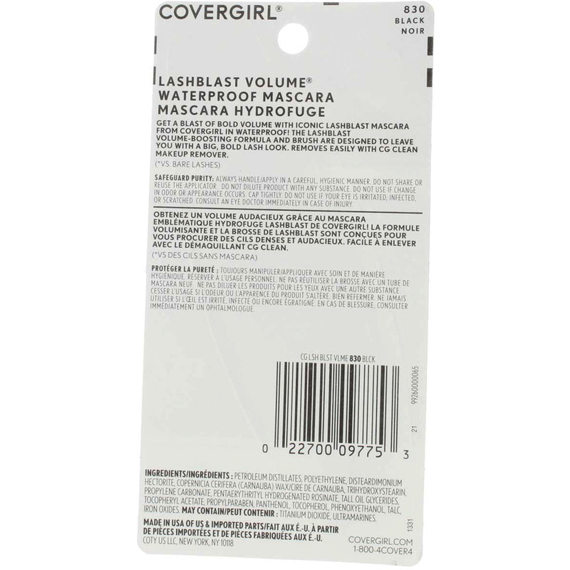CoverGirl LashBlast Volume Waterproof Mascara, Black 830, 0.44 fl oz