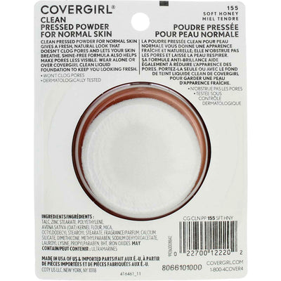 CoverGirl Clean Pressed Powder, Soft Honey 155, 0.39 oz