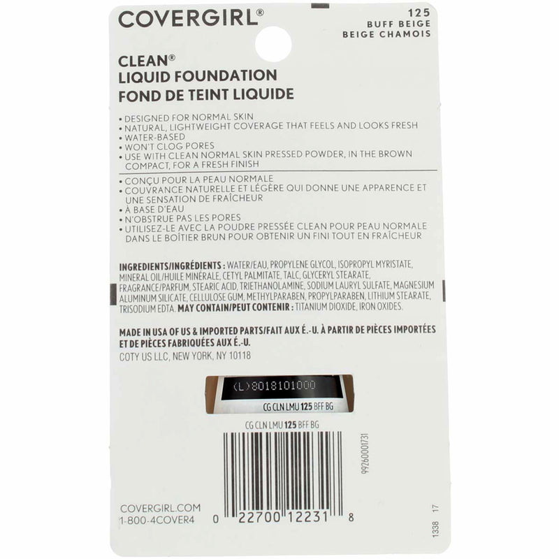 CoverGirl Clean Liquid Foundation, Buff Beige 125, 1 fl oz