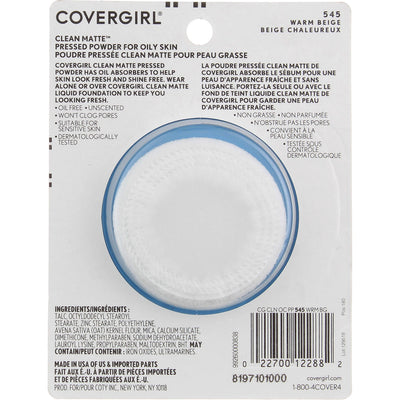CoverGirl Clean Matte Pressed Powder, Warm Beige 545, 0.35 oz