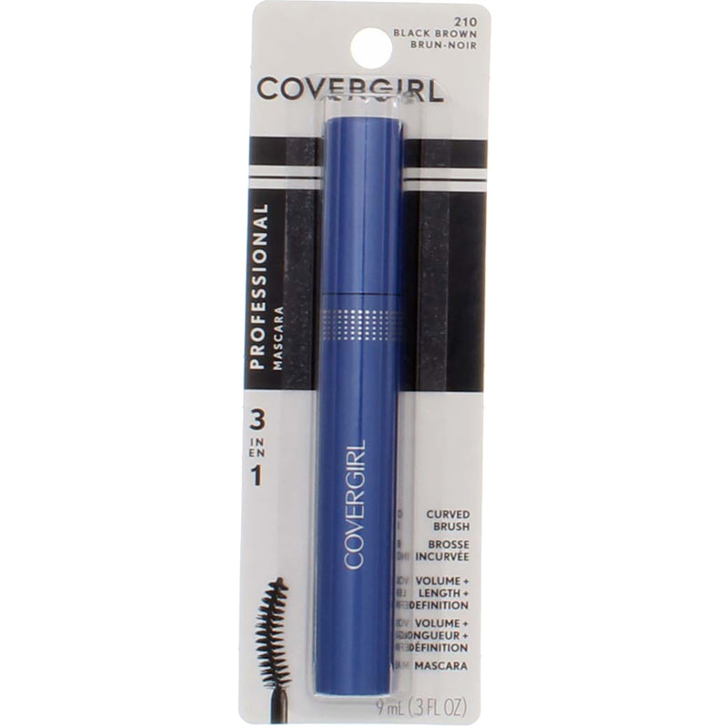 CoverGirl Professional Curved Brush Washable Mascara, Black Brown 210, 0.3 fl oz