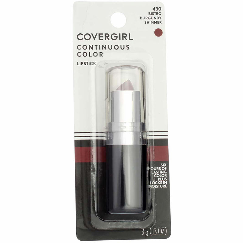CoverGirl Continuous Color Lipstick, Bistro Burgundy, 0.13 oz