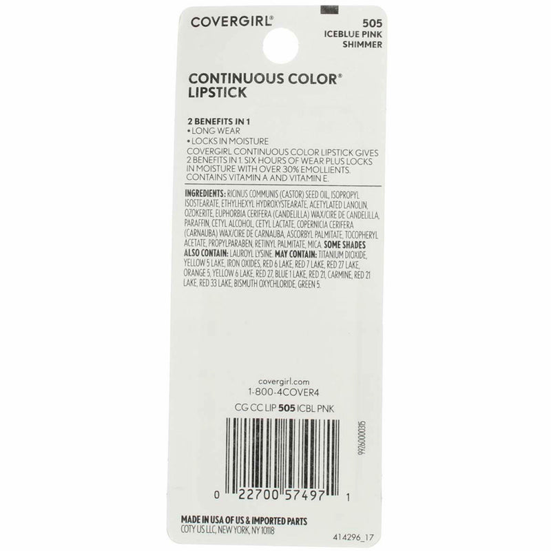 CoverGirl Continuous Color Lipstick, Iceblue Pink 505 0.13 oz (3 g)