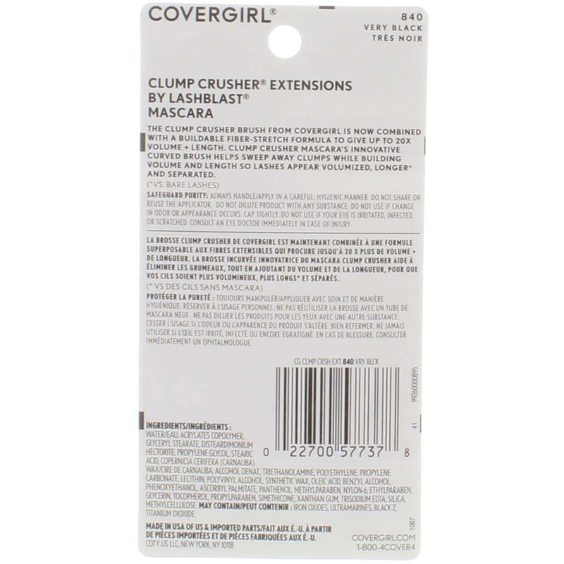 CoverGirl LashBlast Clump Crusher Extensions Mascara, Very Black 840, 0.44 fl oz