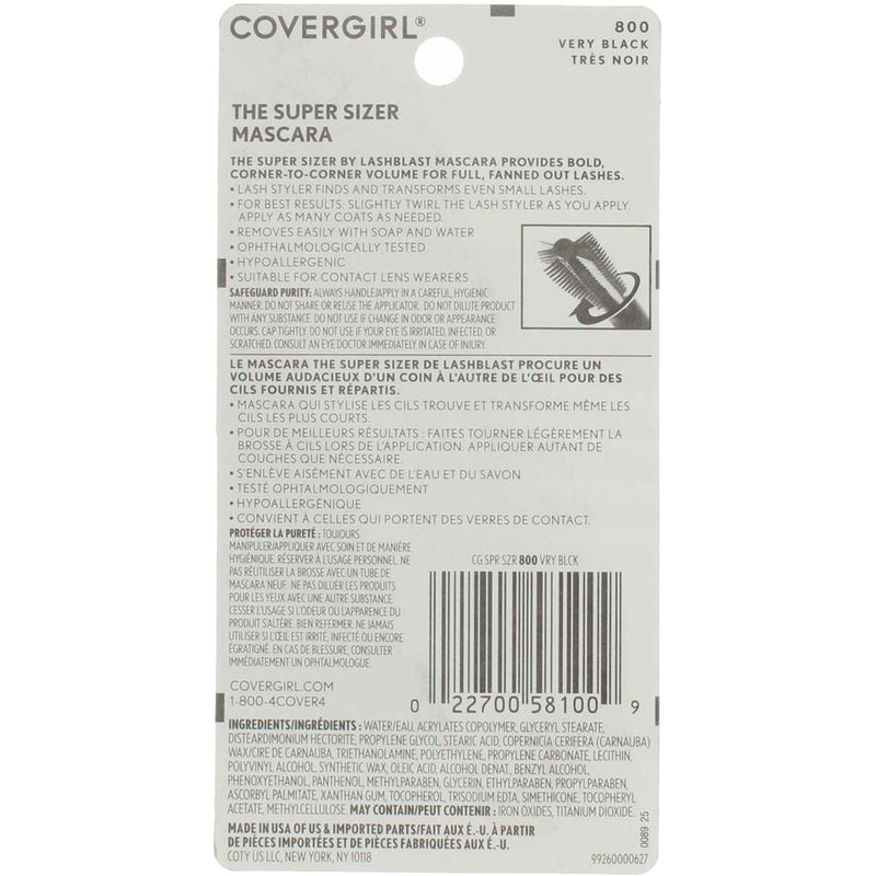 CoverGirl The Super Sizer Washable Mascara, Very Black 800, 0.4 fl oz