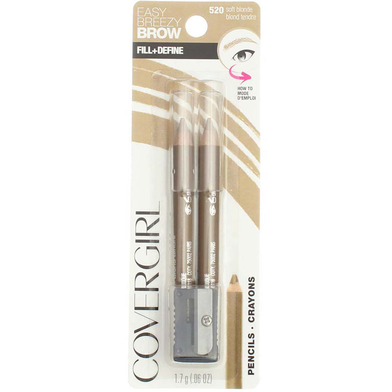 CoverGirl Easy Breezy Brow Fill + Define Water Resistant Pencil, Soft Blonde 520, 0.06 oz