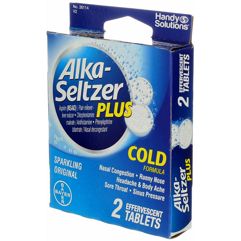 AlkaSeltzer Plus Cold Effervescent Tablets, Sparkling Original, 2 Ct
