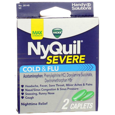 Vicks NyQuil Severe Nighttime Cold & Flu Relief Caplets, 2 Ct