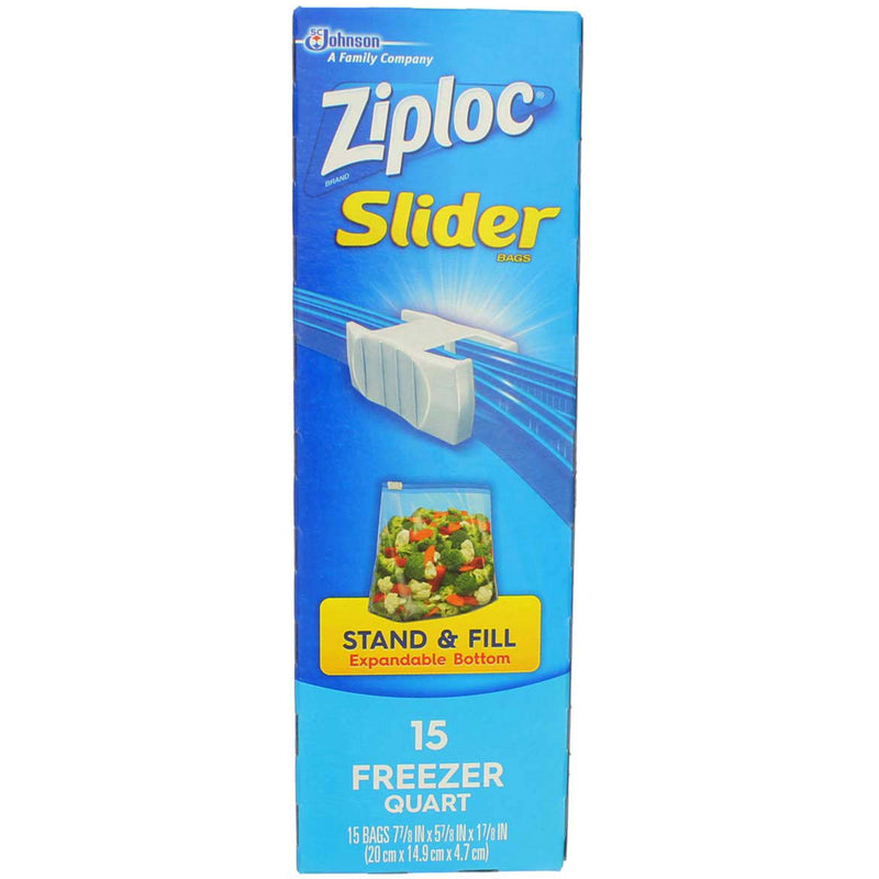 Ziploc Slider Bags, Freezer, Quart - 15 bags