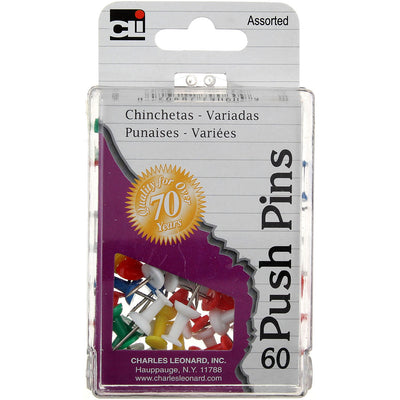 Charles Leonard Assorted Colors Push Pins, 60 Ct 1.7 oz