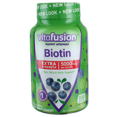 Vitafusion Biotin Extra Strength Hair, Skin, Nails Gummy Vitamin, Natural Blueberry, 100 Ct
