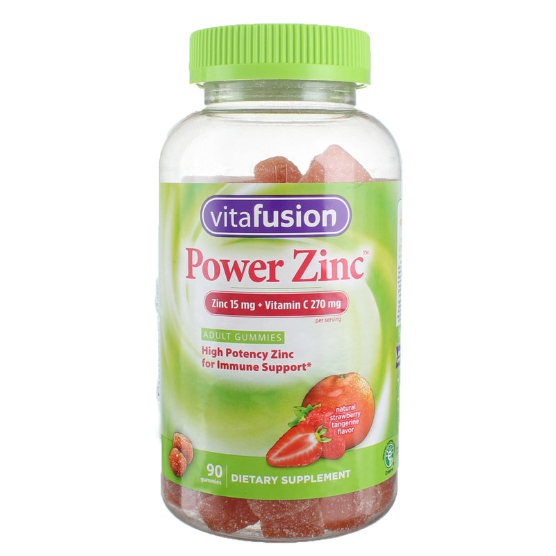 Vitafusion Power Zinc Adult Gummies, Natural Strawberry Tangerine, 15 mg, 90 Ct