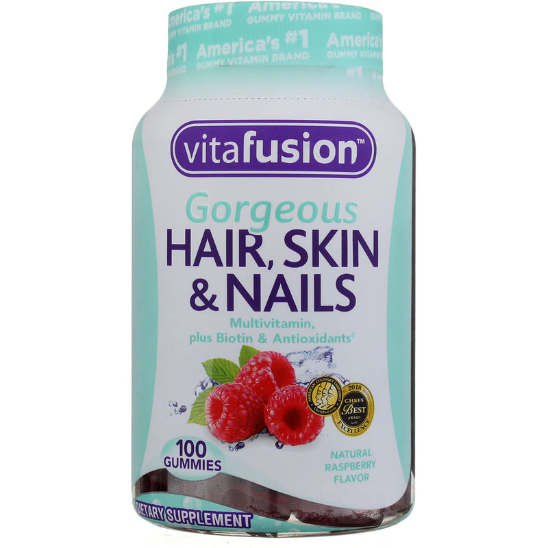 Vitafusion Gorgeous Hair, Skin & Nails Gummies Dietary Supplement, Raspberry, 100 Ct