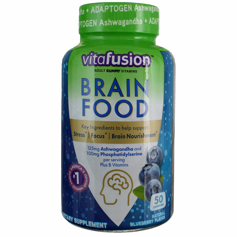 Vitafusion Brain Food Adult Gummy Vitamins Dietary Supplement, Blueberry, 50 Ct