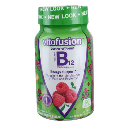 Vitafusion B12 Energy Support Gummy Vitamin Supplement, Natural Raspberry, 60 Ct