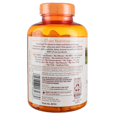 Sundown Clean Nutrition Calcium Plus Vitamin D3 Softgels, 1,200 mg, 170 Ct