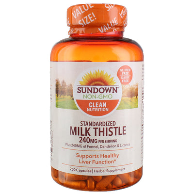 Sundown Clean Nutrition Standardized Milk Thistle Capsules, 240 mg, 250 Ct
