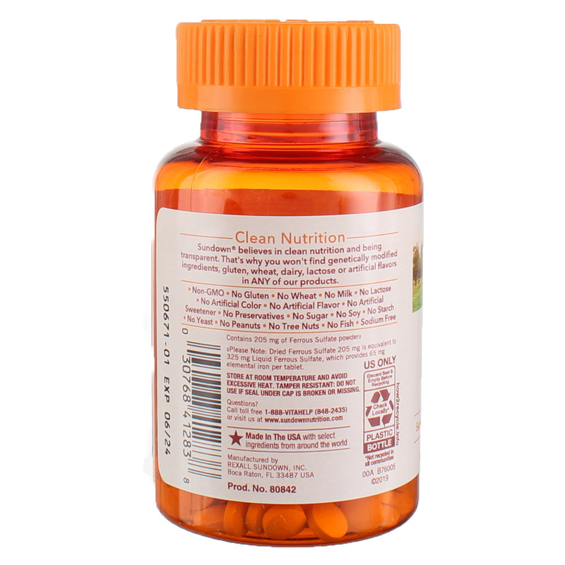 Sundown Clean Nutrition Essential Iron Tablets, 65 mg, 120 Ct