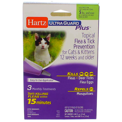 Hartz UltraGuard Plus Flea & Tick Drops for Cats & Kittens, 5 lbs & over, 3 Ct