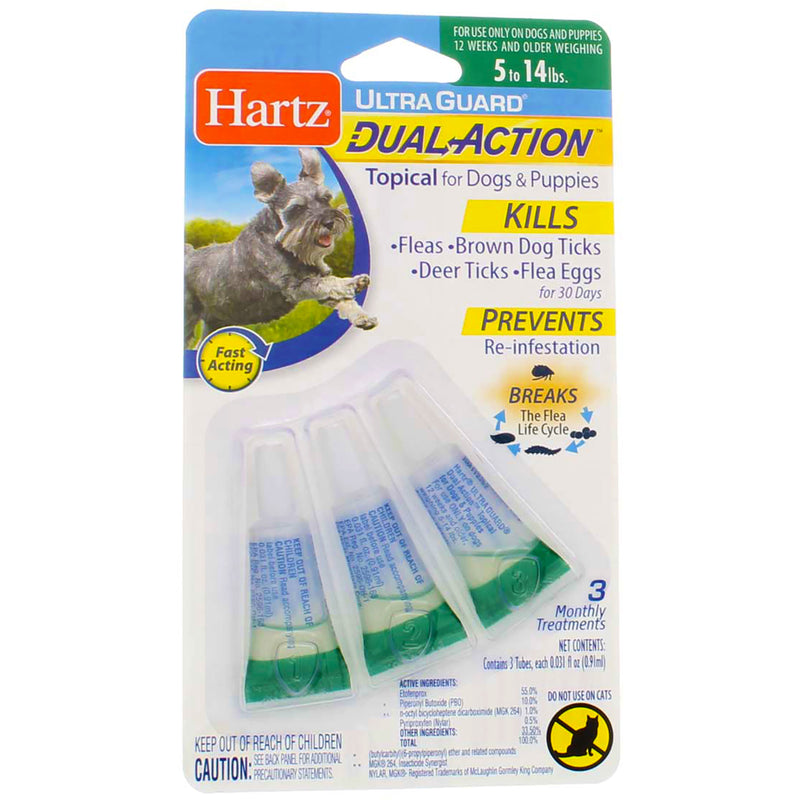 Hartz UltraGuard DualAction Flea & Tick Drops for Dogs & Puppies, 5-14 lbs, 3 Ct