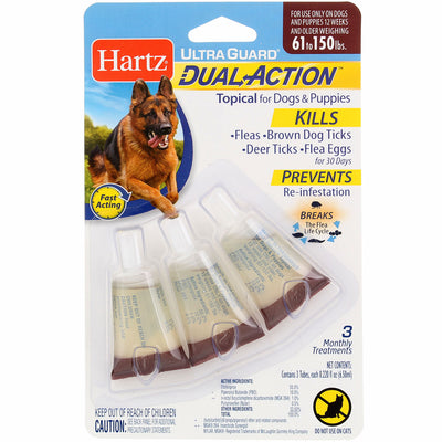 Hartz UltraGuard DualAction Flea & Tick Drops for Dogs & Puppies, 61-150 lbs, 3 Ct