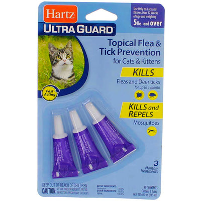 Hartz UltraGuard Flea & Tick Drops for Cats & Kittens, 5 lbs & over, 3 Ct