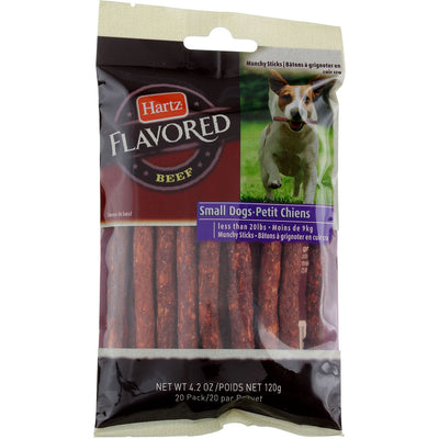 Hartz Flavored Rawhide Munchy Sticks for Small Dogs, Beef, 20 Ct