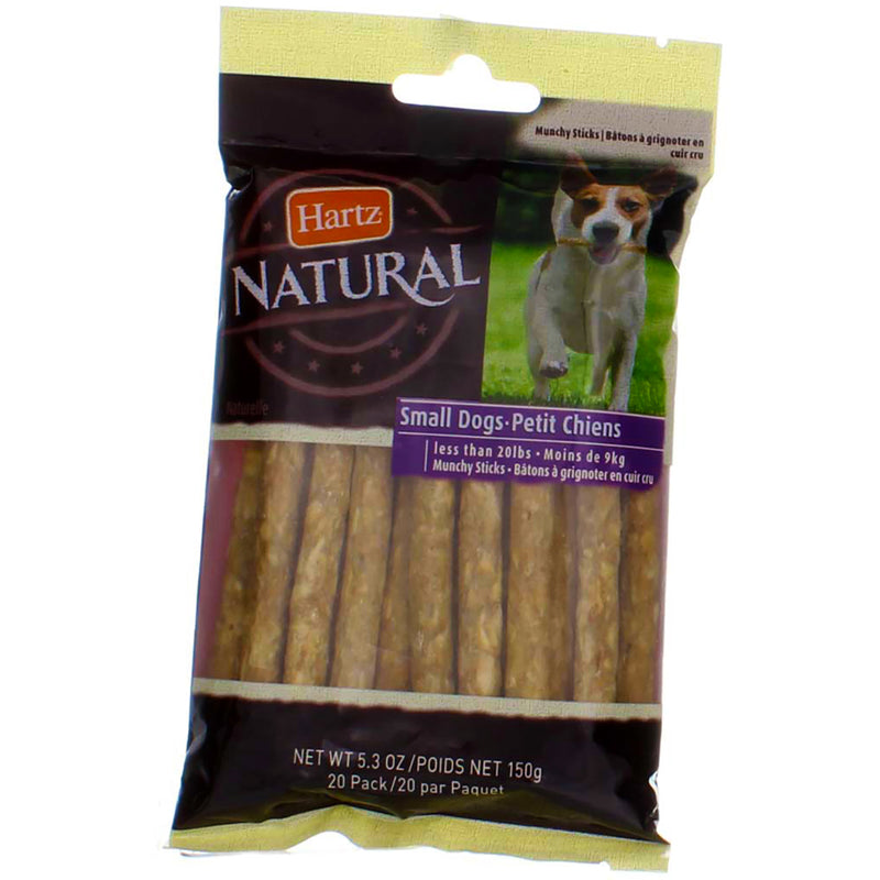 Hartz Natural Rawhide Munchy Sticks for Small Dogs, 20 Ct