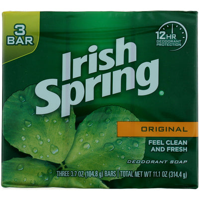 Irish Spring Deodorant Bar Soap, Original, 3.75 Oz Bars, 3 Ea