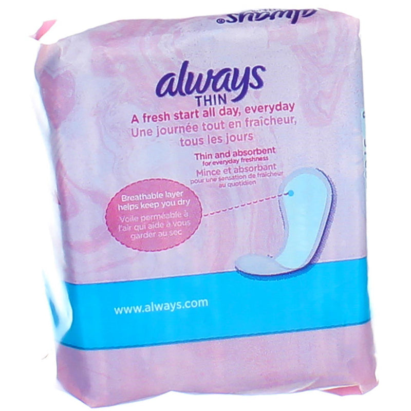 Always Thin Daily Liners, Regular, Wrapped, Unscented, 20 Ct