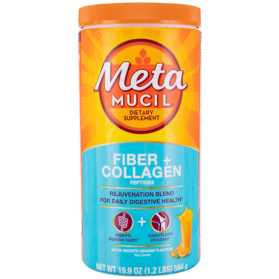 Metamucil Fiber Supplement Powder with Collagen, Orange, 19.9 oz