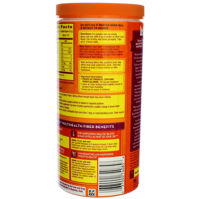 Metamucil 4-in-1 MultiHealth Sugar-Free Fiber Supplement Powder, Orange Smooth, 23.3 oz