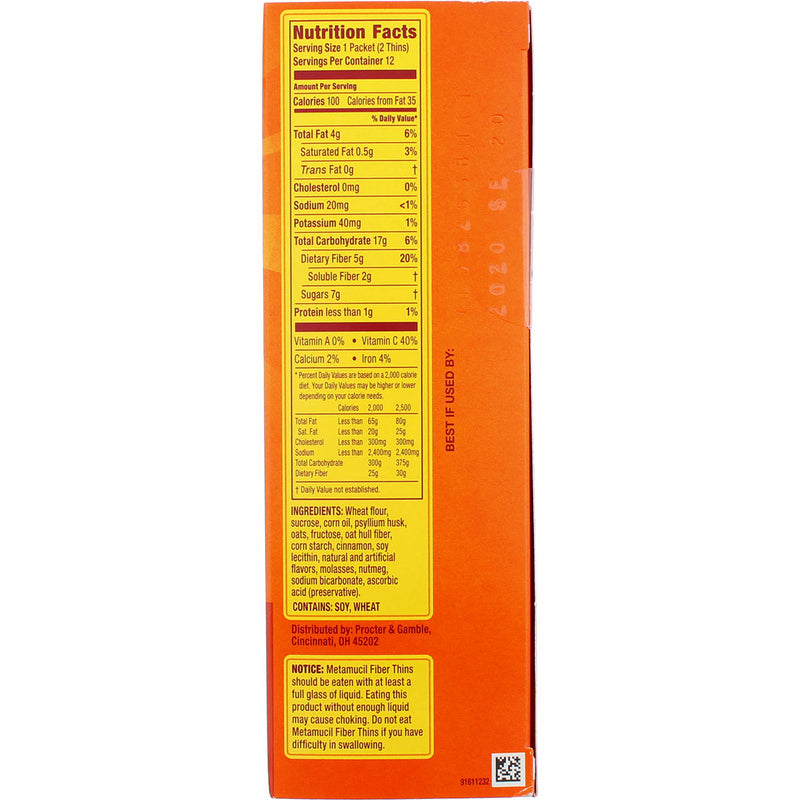 Metamucil Fiber Thins Fiber Supplement, Cinnamon Spice, 9.3 oz, 12 Ct