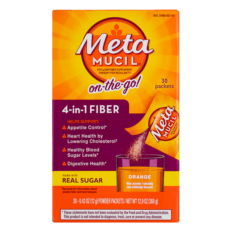 Metamucil 4-in-1 Sugar-Free Fiber Supplement Powder Packets, Orange Smooth, 0.21 oz, 30 Ct