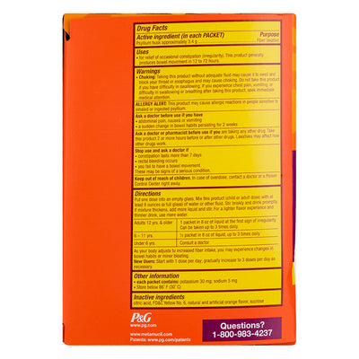 Metamucil 4-in-1 Sugar-Free Fiber Supplement Powder Packets, Orange Smooth, 0.21 oz, 30 Ct