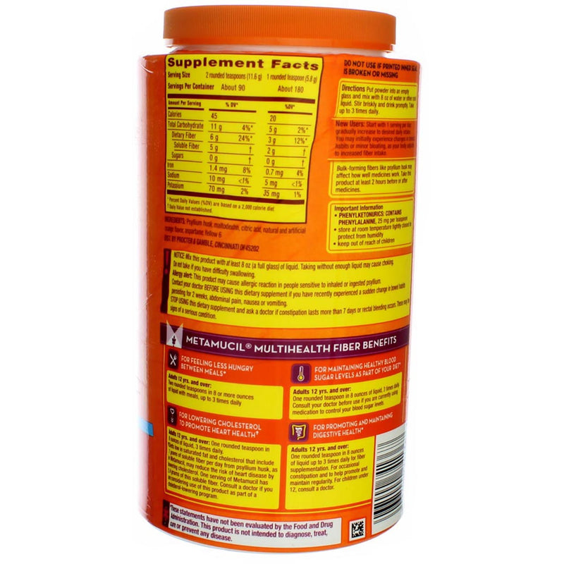 Metamucil 4-in-1 MultiHealth Sugar-Free Fiber Supplement Powder, Orange Smooth, 36.8 oz