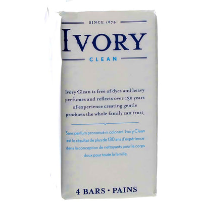 Ivory Clean Bar Soap, Original, 4 oz, 4 Ct