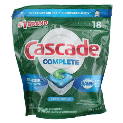 Cascade Complete Dishwasher Detergent, Fresh, 18 Ct