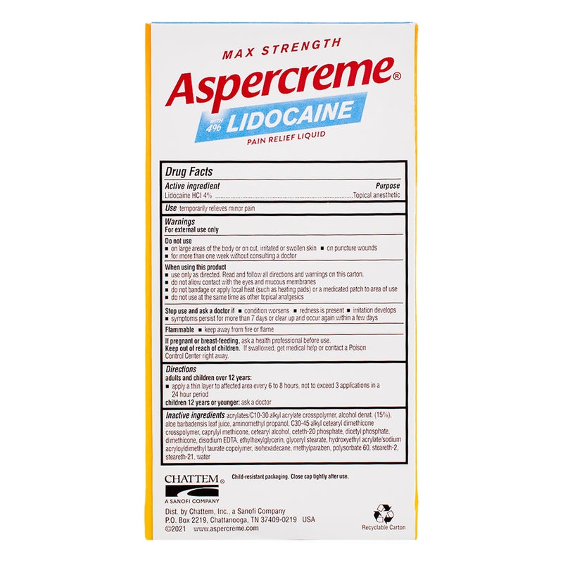 Aspercreme Lidocaine Pain Relief Liquid No Mess Applicator, Unscented, 2.5 fl oz