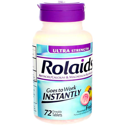 Rolaids Ultra Strength Calcium & Magnesium Antacid Chewable Tablets, Assorted Fruit, 72 Ct