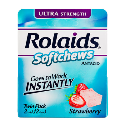 Rolaids Softchews Antacid Soft Chews, Strawberry, 12 Ct