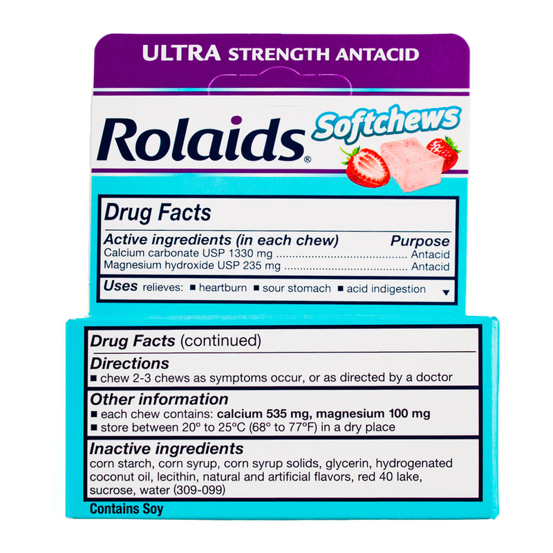 Rolaids Softchews Antacid Soft Chews, Strawberry, 12 Ct