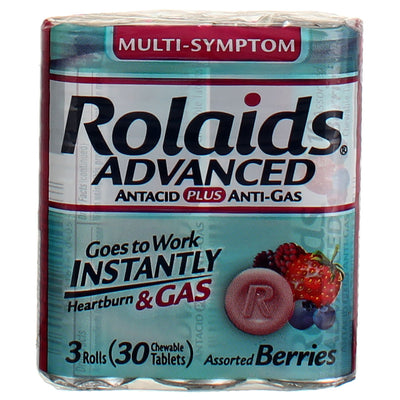 Rolaids Advanced Antacid Chewable Tablets, Assorted Berries, 30 Ct