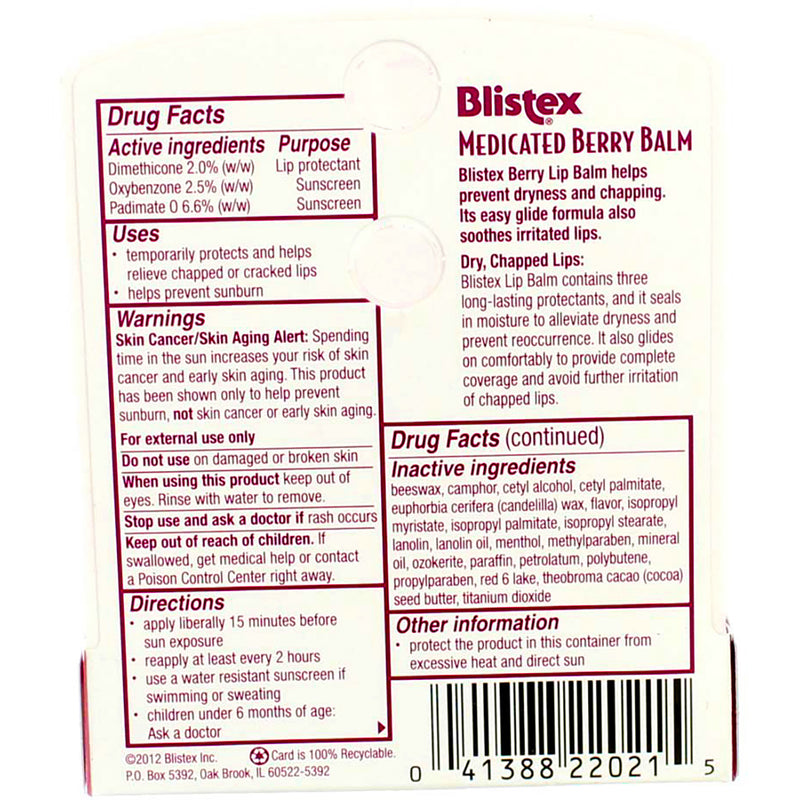 Blistex Medicated Lip Balm Stick, Berry, SPF 15, 0.15 oz