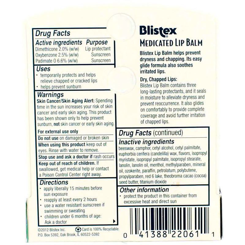 Blistex Medicated Lip Balm Stick, Original, SPF 15, 0.15 oz