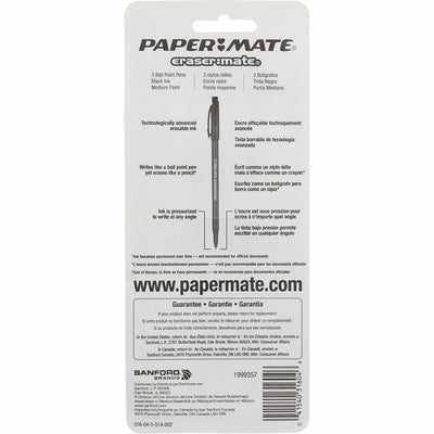 Paper Mate Eraser Mate Ball Point Pens, Medium, 3 Ct